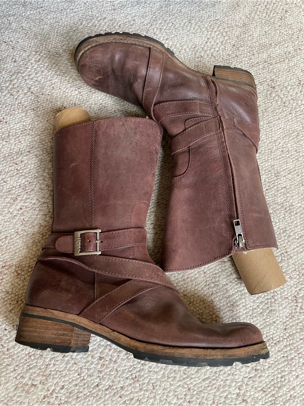 UGG Australia Vintage Chestnut Brown Leather Sherpa Line Branded Boots Comfy Y2K - Picture 4 of 16